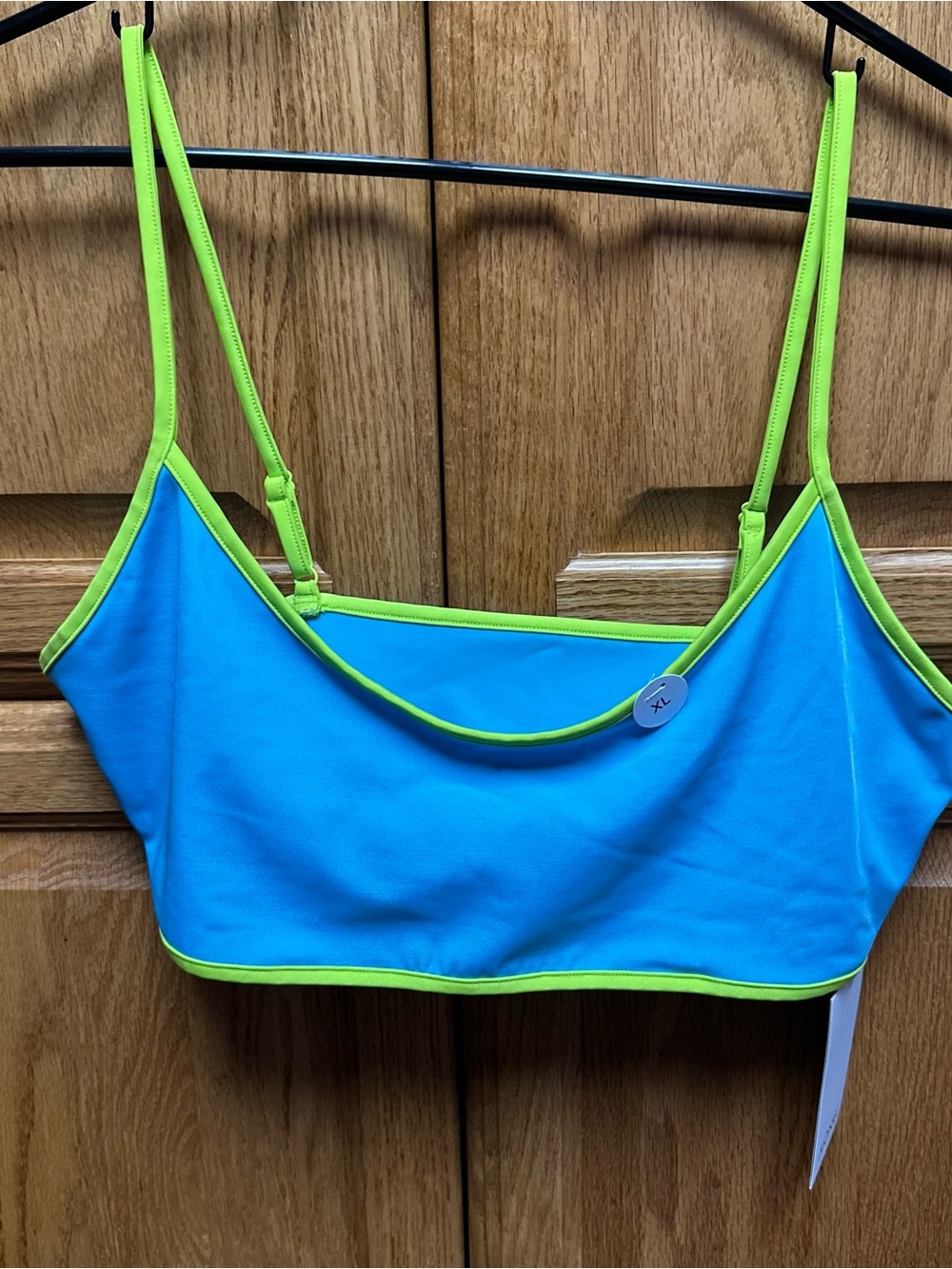 Monki Blue and Neon Green Bikini Top European XL